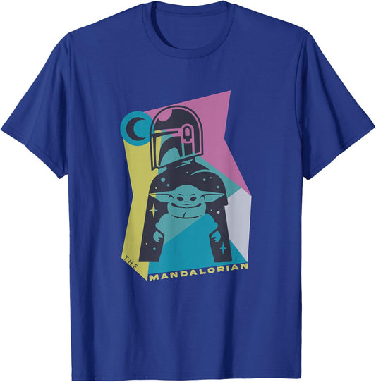 Star Wars The Mandalorian Grogu And Din Djarin Neon Retro T-Shirt - T-Shirt | Royal