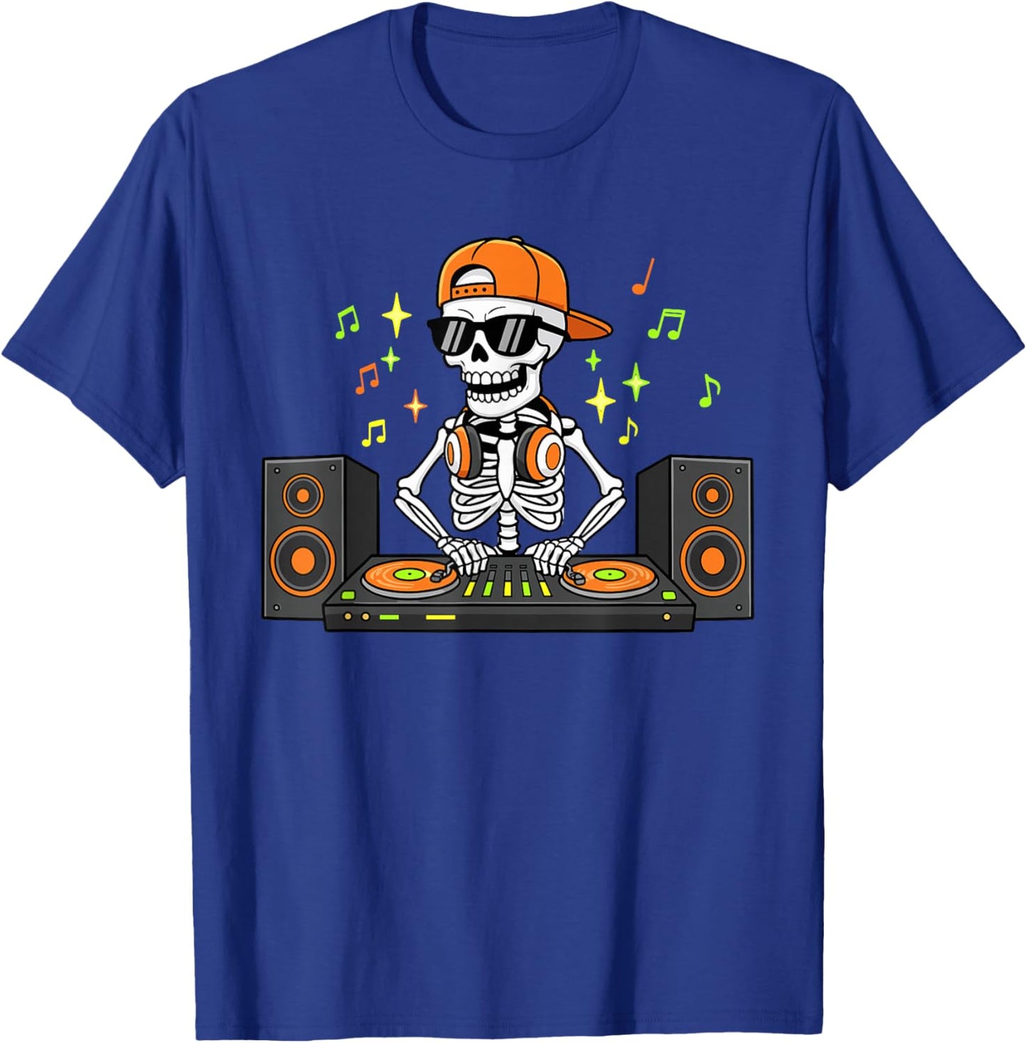 DJ Skeleton Mixing Decks Rave Halloween EDM T-Shirt - T-Shirt | Royal