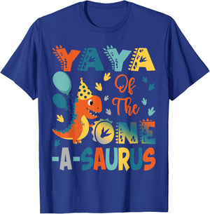 Yaya Of The One-A-Saurus 2Nd Birthday Dinosaur Party T-Shirt - T-Shirt | Royal