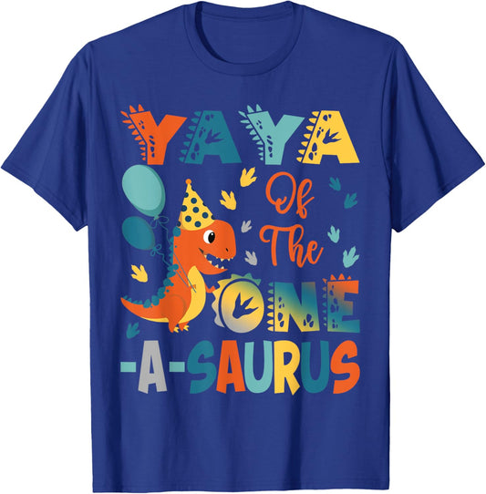Yaya Of The One-A-Saurus 2Nd Birthday Dinosaur Party T-Shirt - T-Shirt | Royal