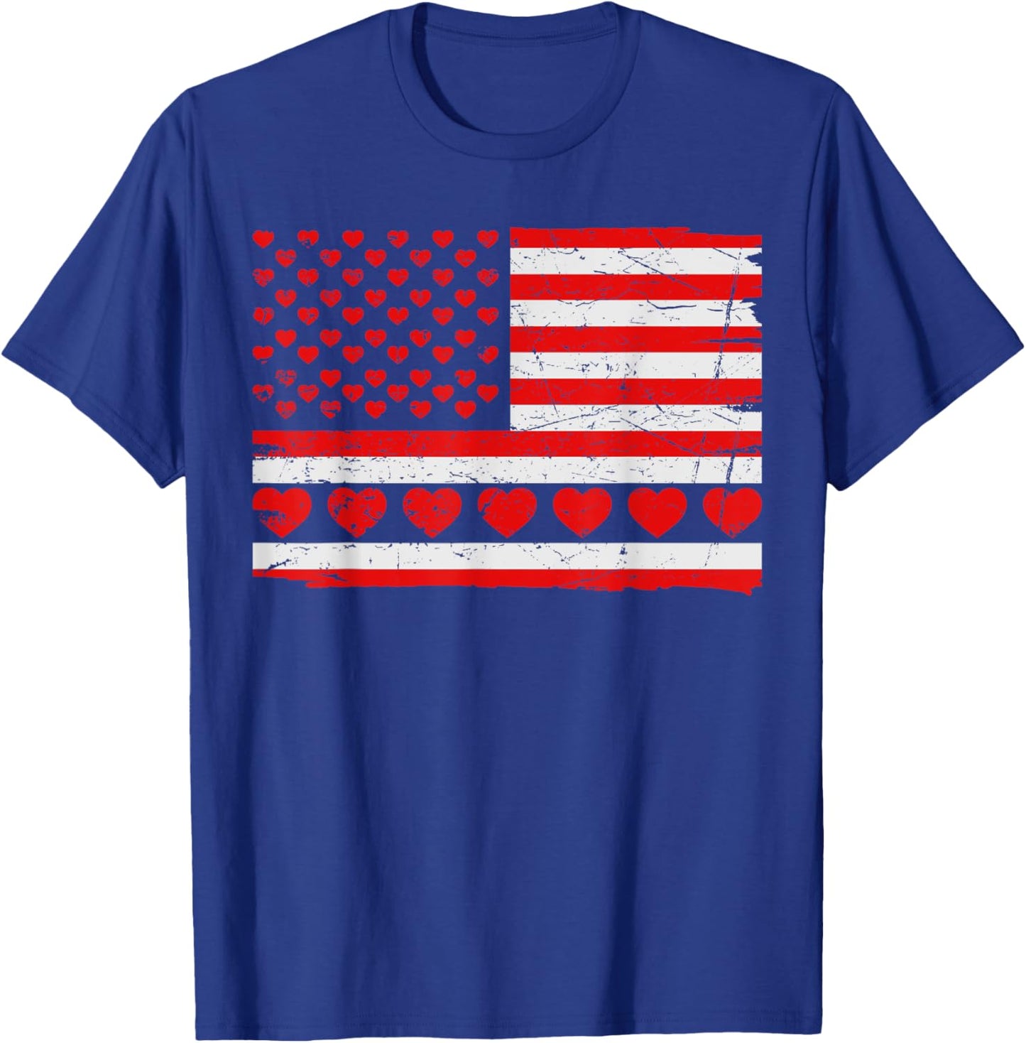 Patriotic US American Flag Hearts Valentines Day T-Shirt - T-Shirt | Royal