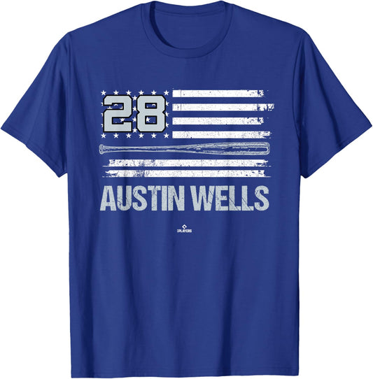 USA Flag Bat Austin Wells New York Baseball MLBPA T-Shirt - T-Shirt | Royal