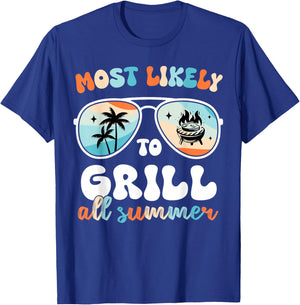 Most Likely to Grill All Summer Trip Teacher Men Women Dad T-Shirt - T-Shirt | Royal