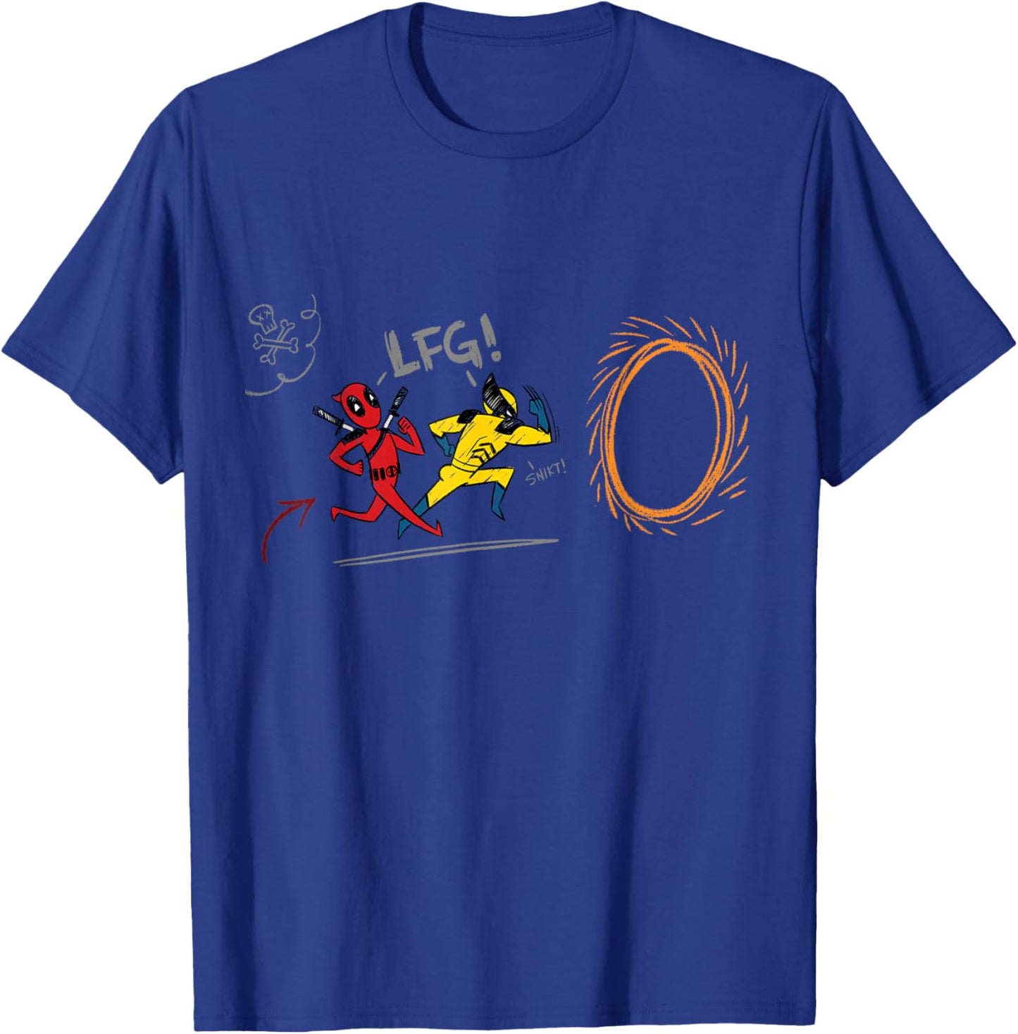 Marvel Studios Deadpool & Wolverine Portal Run Doodle LFG T-Shirt - T-Shirt | Royal