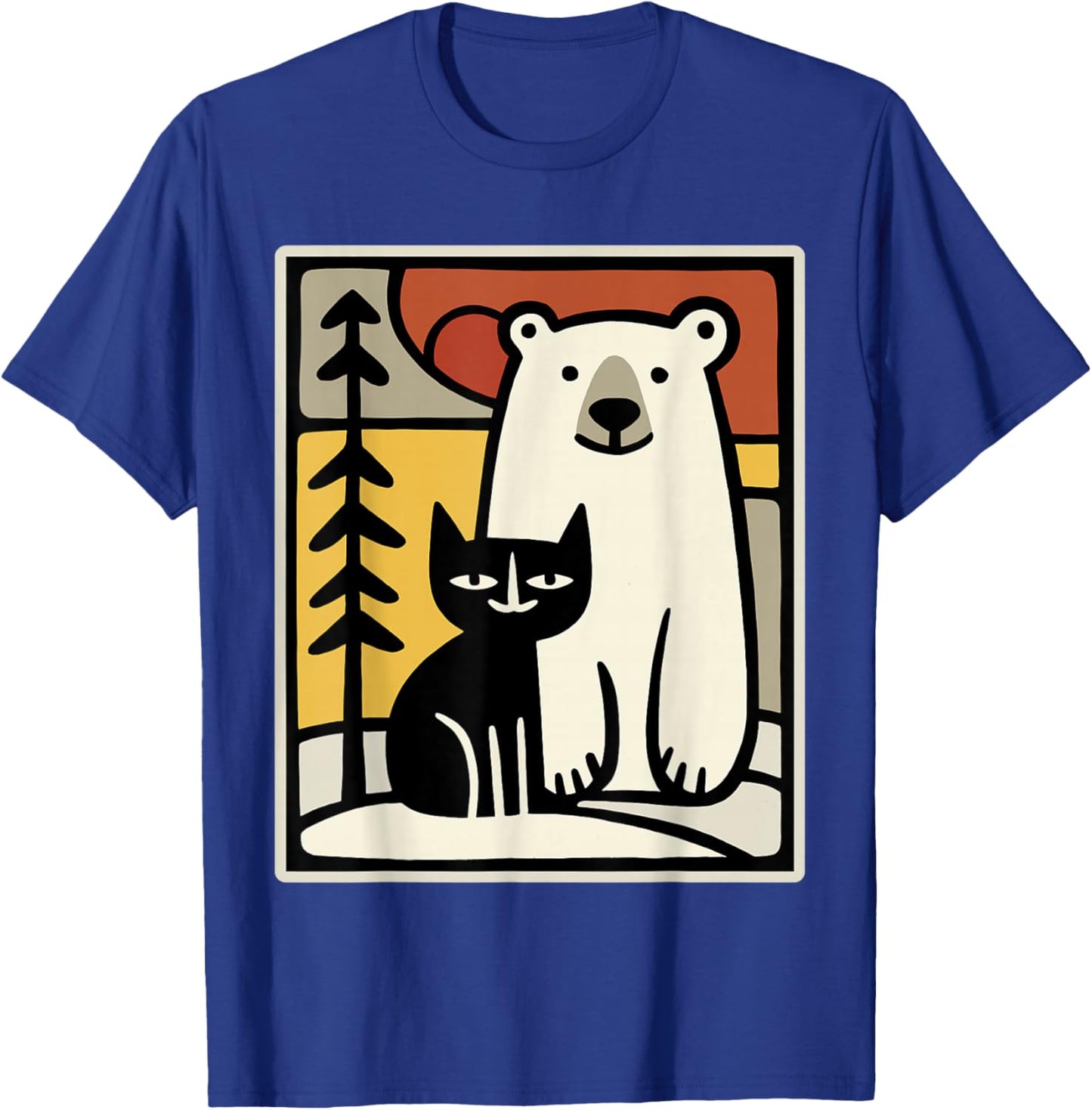 Black Cat and Polar Bear Sitting in Snow Winter Animal Art T-Shirt - T-Shirt | Royal
