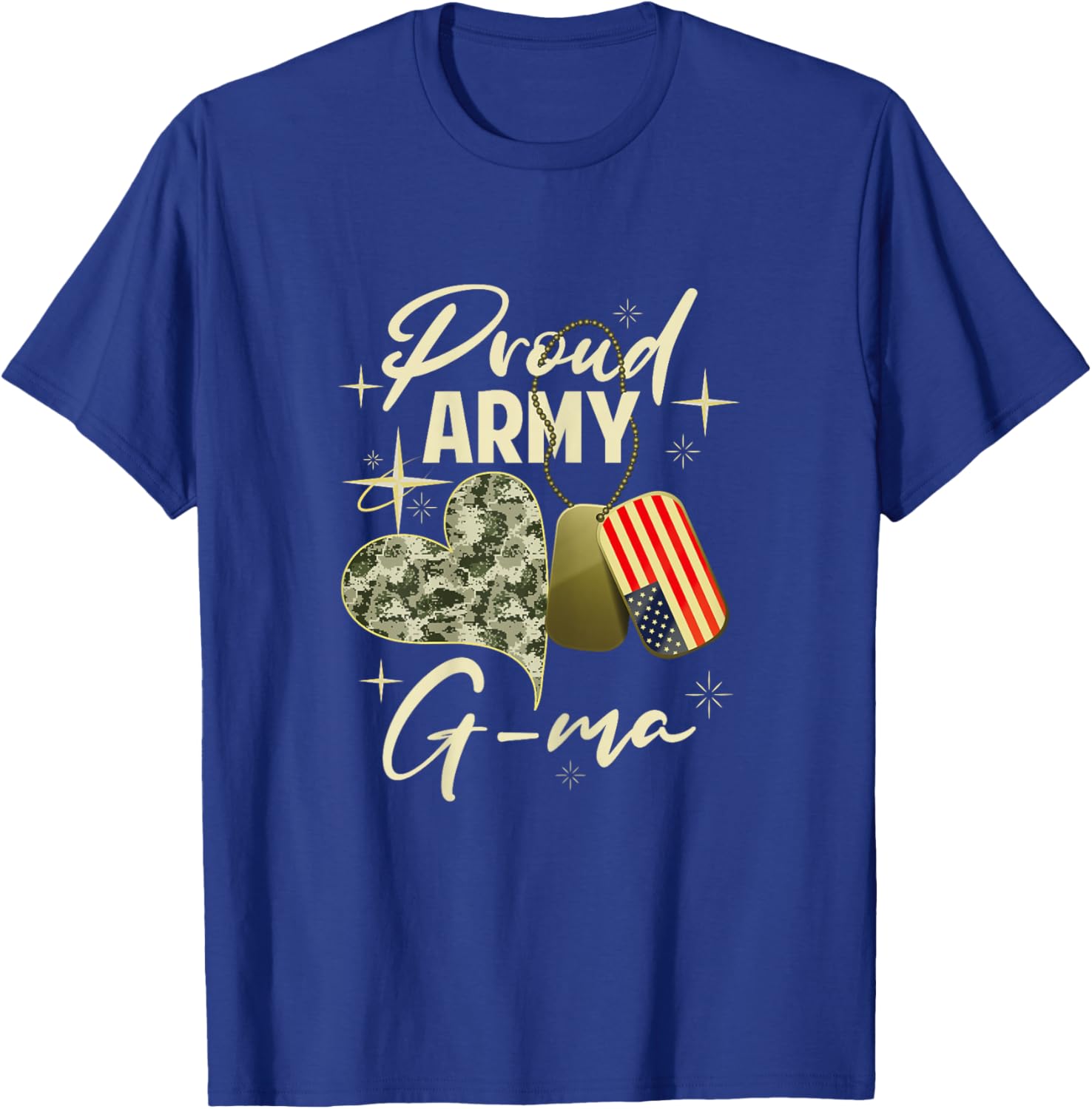 Proud Army G-Ma Camouflage Mother's Day Dog Tag US Flag T-Shirt - T-Shirt | Royal