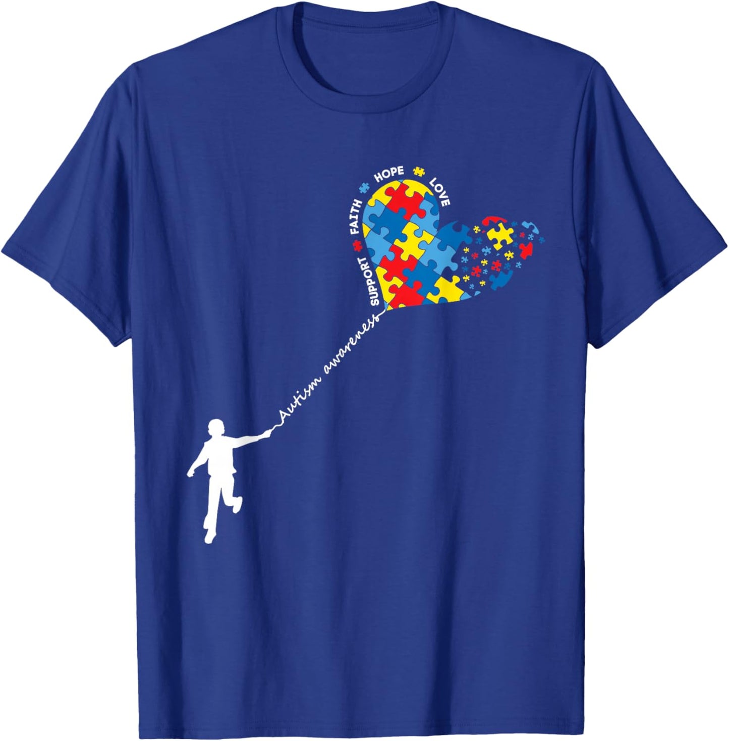 Autism Awareness Puzzle Heart Balloon Love Hope Support T-Shirt - T-Shirt | Royal