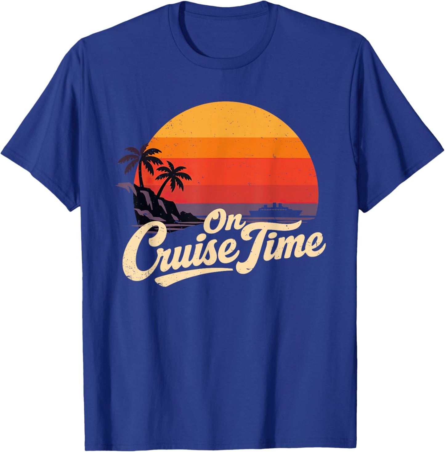 On Cruise Time Retro Cruising Tropical Summer Vacation T-Shirt - T-Shirt | Royal