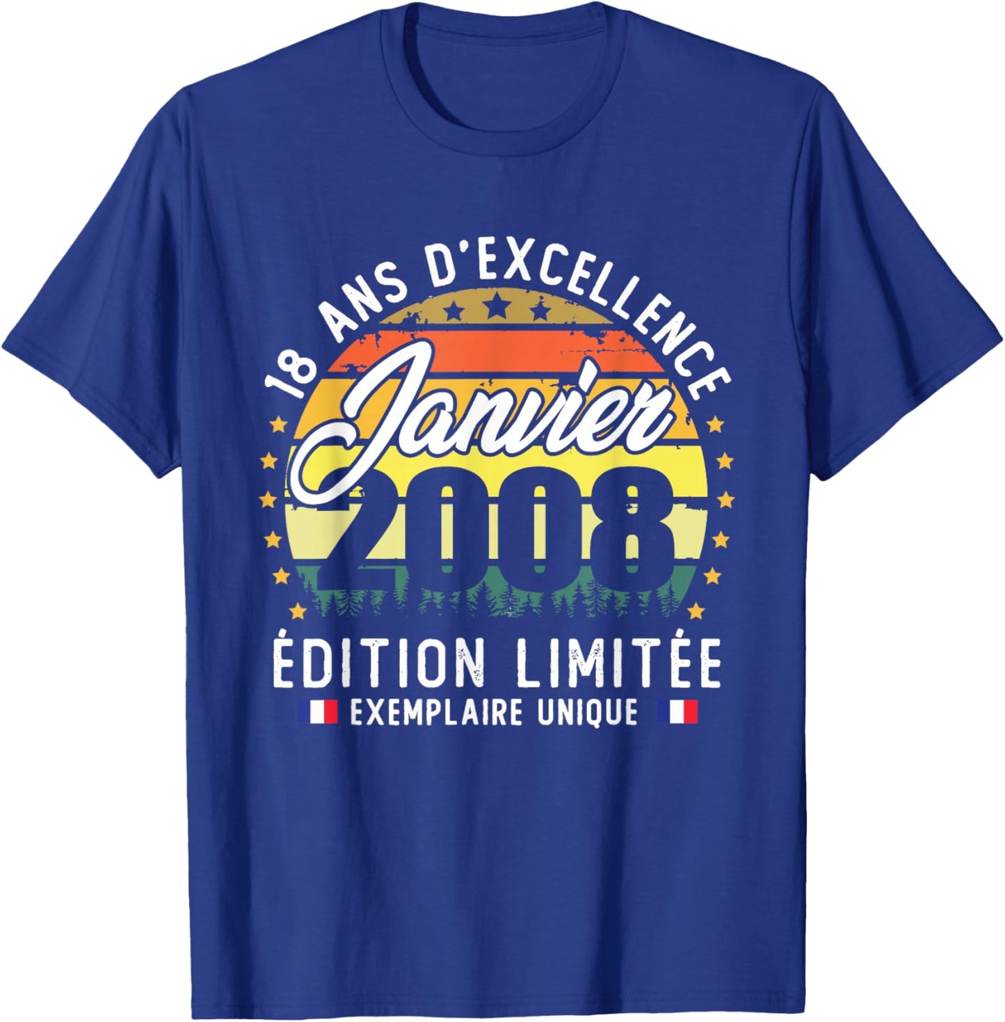 Vintage January 2008 Birthday Gift 18 Years for Boys T-Shirt - T-Shirt | Royal