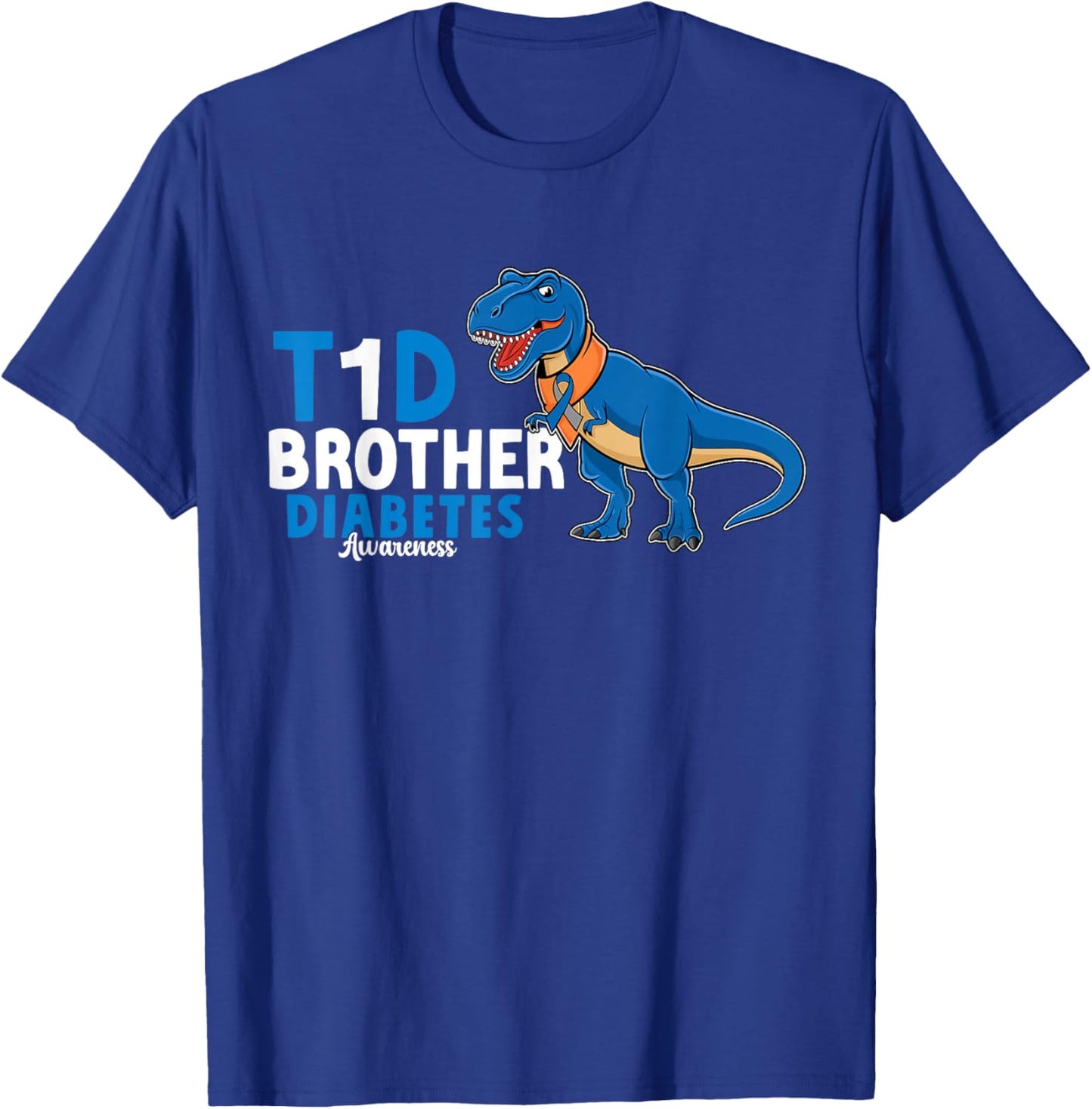 T1D Brother Type 1 Diabetes Awareness Month Dinosaur T-Shirt - T-Shirt | Royal