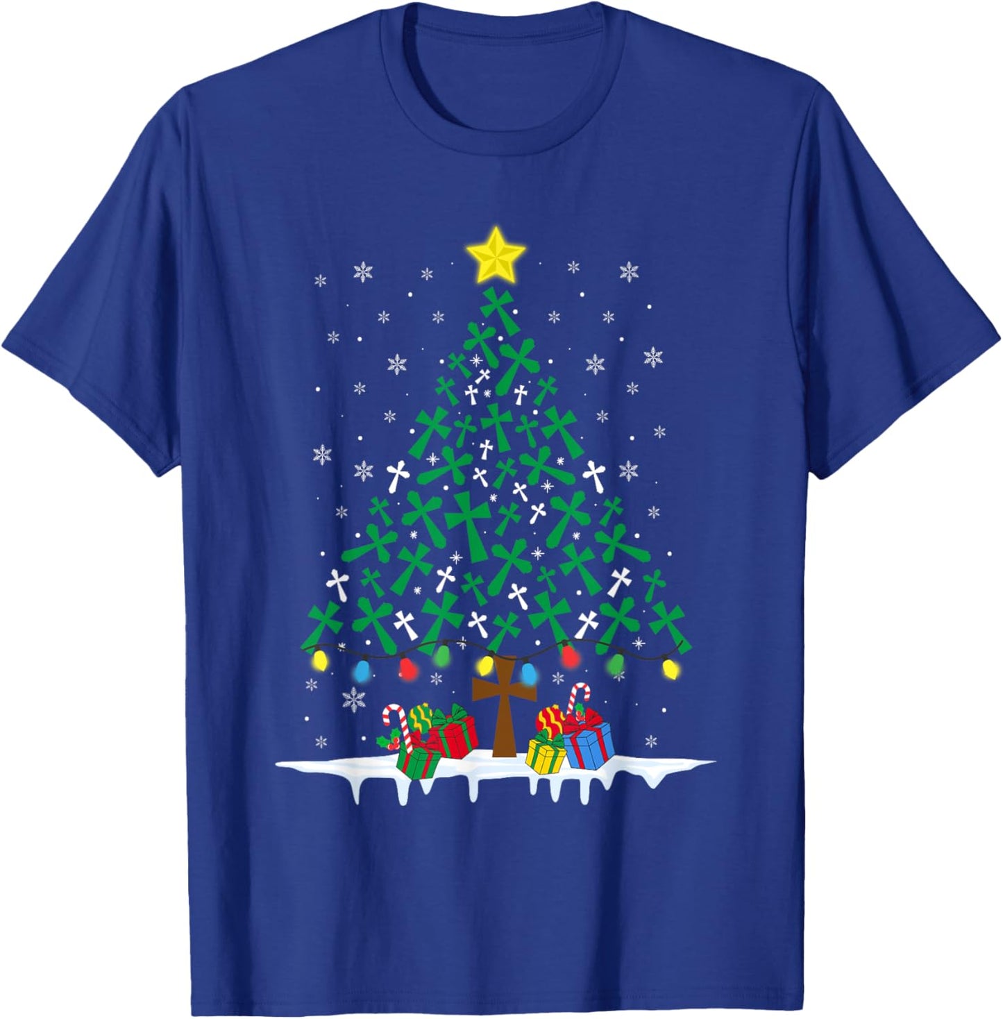 Faith Cross Christian Holiday Family Matching Christmas Tree T-Shirt - T-Shirt | Royal