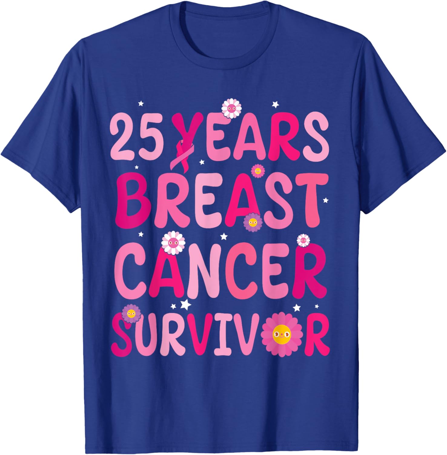 Pink Sunflower Warrior Fight 25 Years Breast Cancer Survivor T-Shirt - T-Shirt | Royal