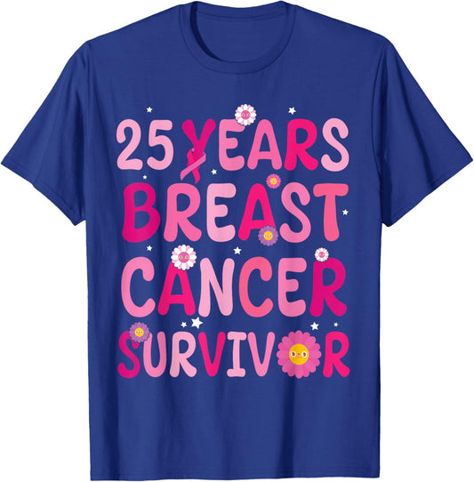 Pink Sunflower Warrior Fight 25 Years Breast Cancer Survivor T-Shirt - T-Shirt | Royal
