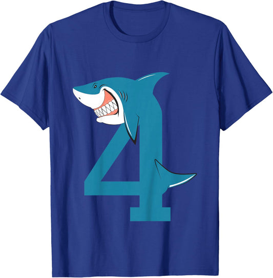 Shark 4th Birthday Shirt Boy Girl Gift 4 Year Old T-Shirt - T-Shirt | Royal