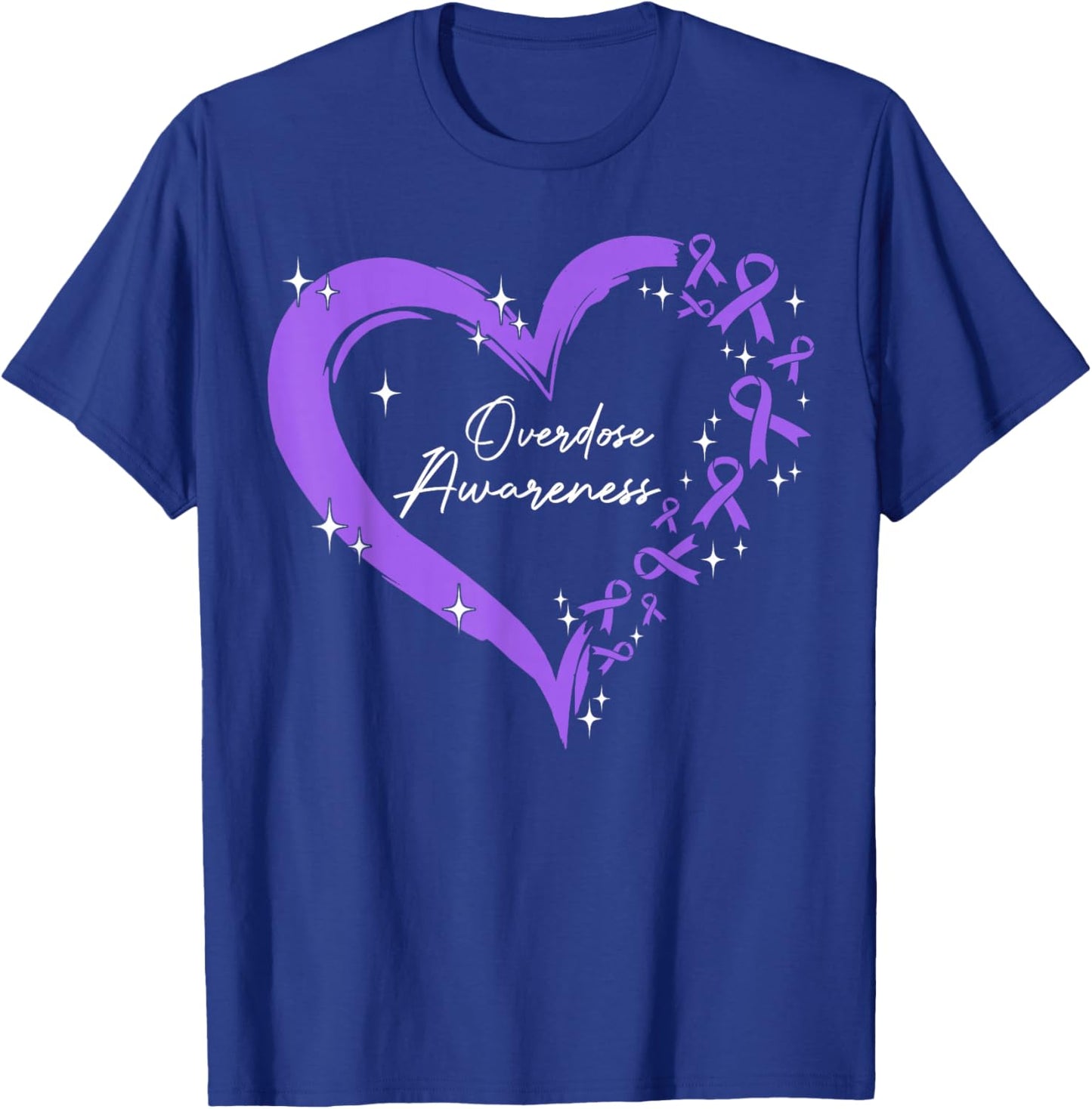 Overdose Awareness Purple Ribbon Drug Addiction Heart T-Shirt - T-Shirt | Royal