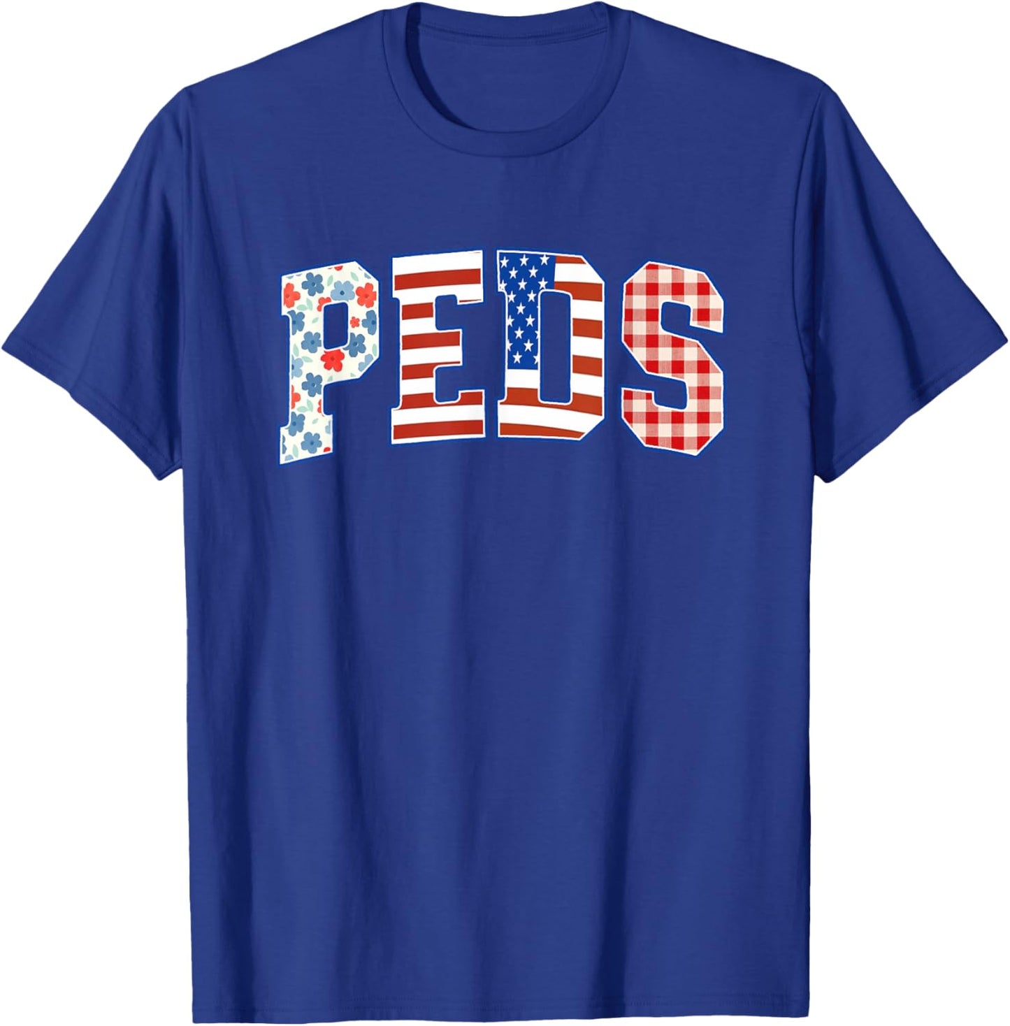 Women Pediatric Nurse 4th of July Summer Peds Crew USA Flag T-Shirt - T-Shirt | Royal