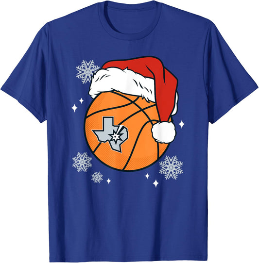 NBA San Antonio Spurs Christmas Santa Hat Ball T-Shirt - T-Shirt | Royal