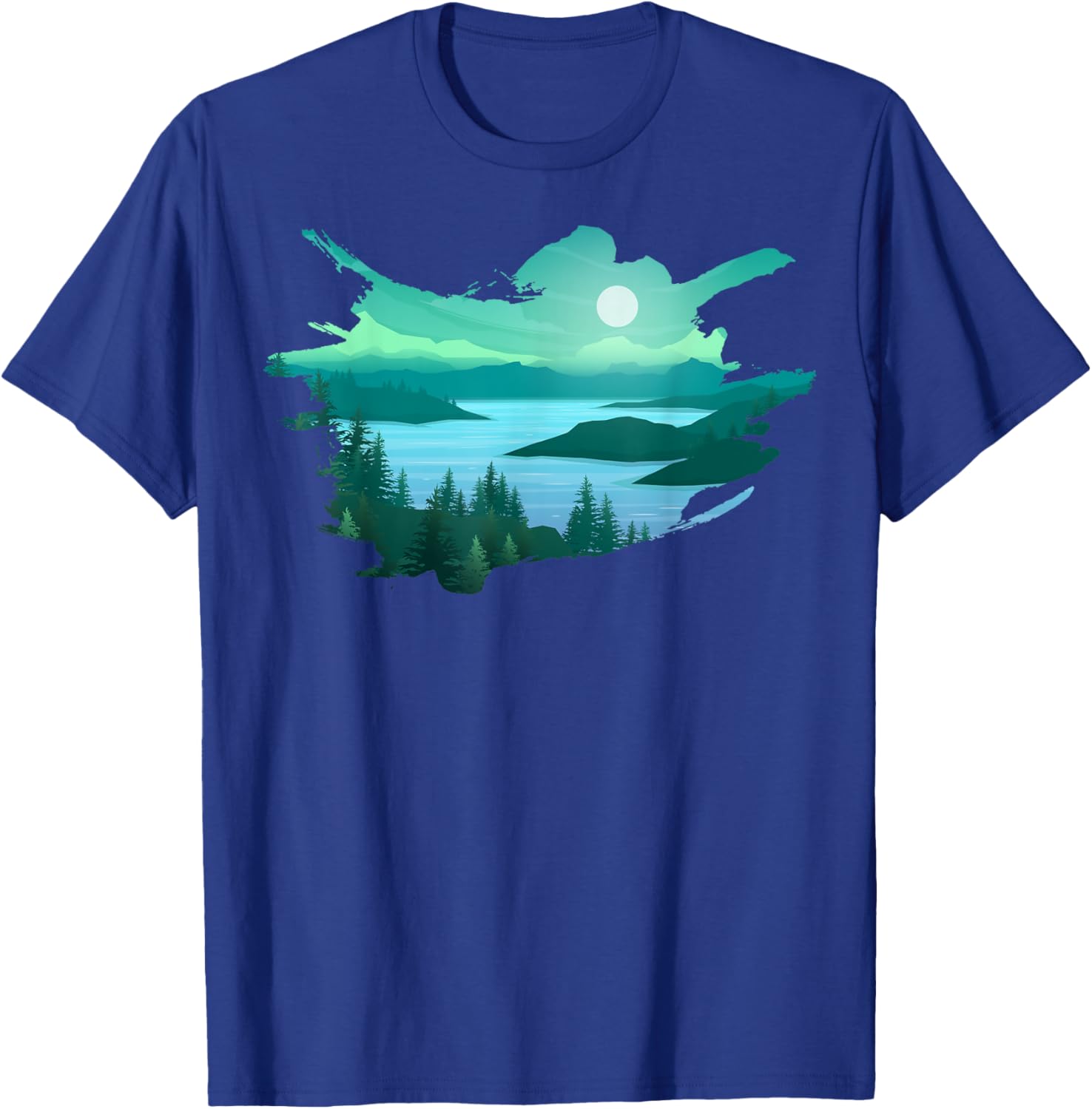 Timeless Mountain, Nature Trees, River and Forest T-Shirt - T-Shirt | Royal
