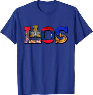 Laos Proud Lao Life Laotian Map Flowers T-Shirt - T-Shirt | Royal