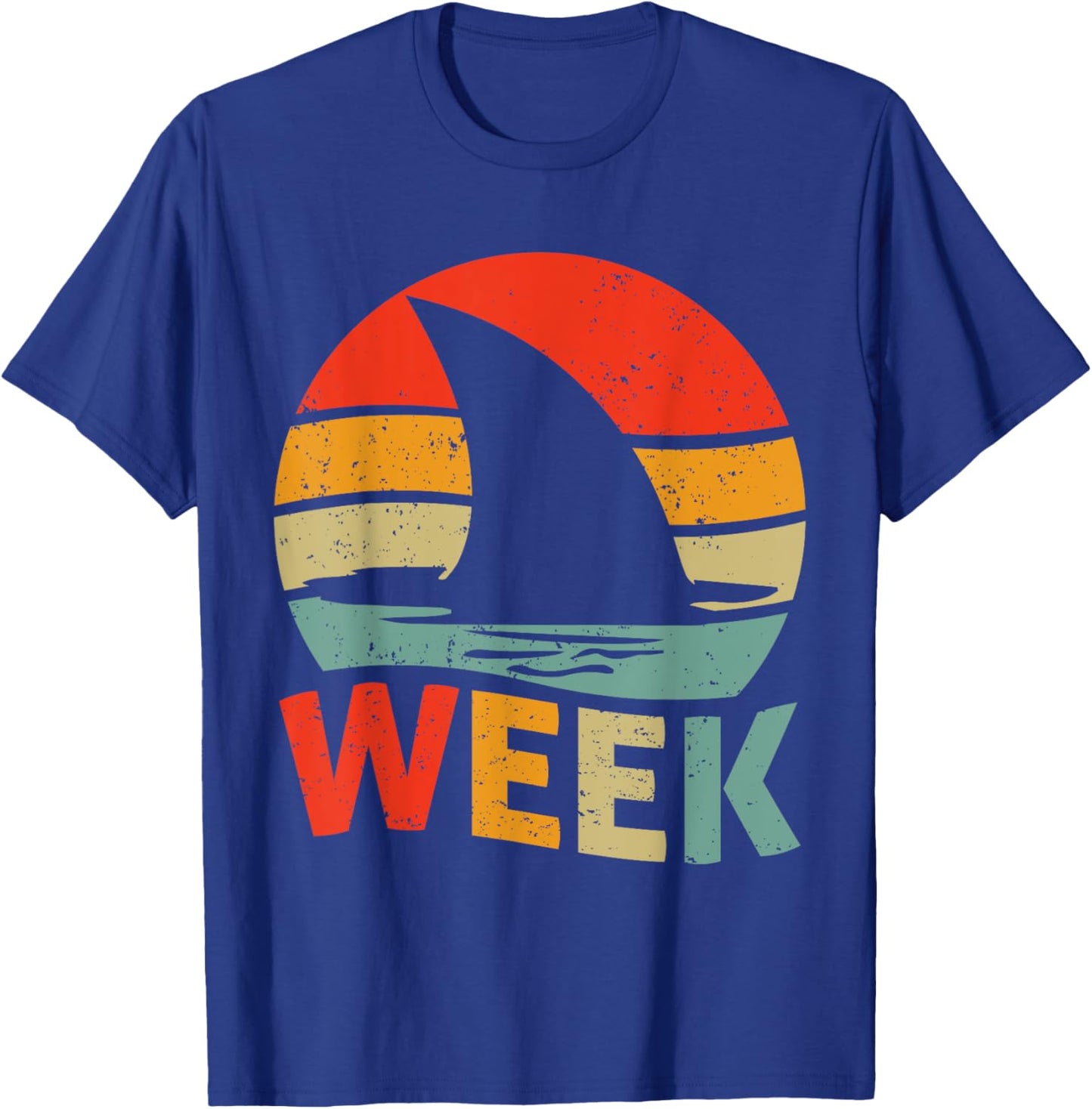 2025 Week Retro Shark Fin Lover Sea Ocean Animal Summer Trip Men Women Girls Kids T-Shirt - T-Shirt | Royal
