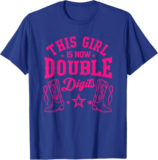 Double Digits Western 10th Birthday Cowgirl 10 Yrs Old T-Shirt - T-Shirt | Royal