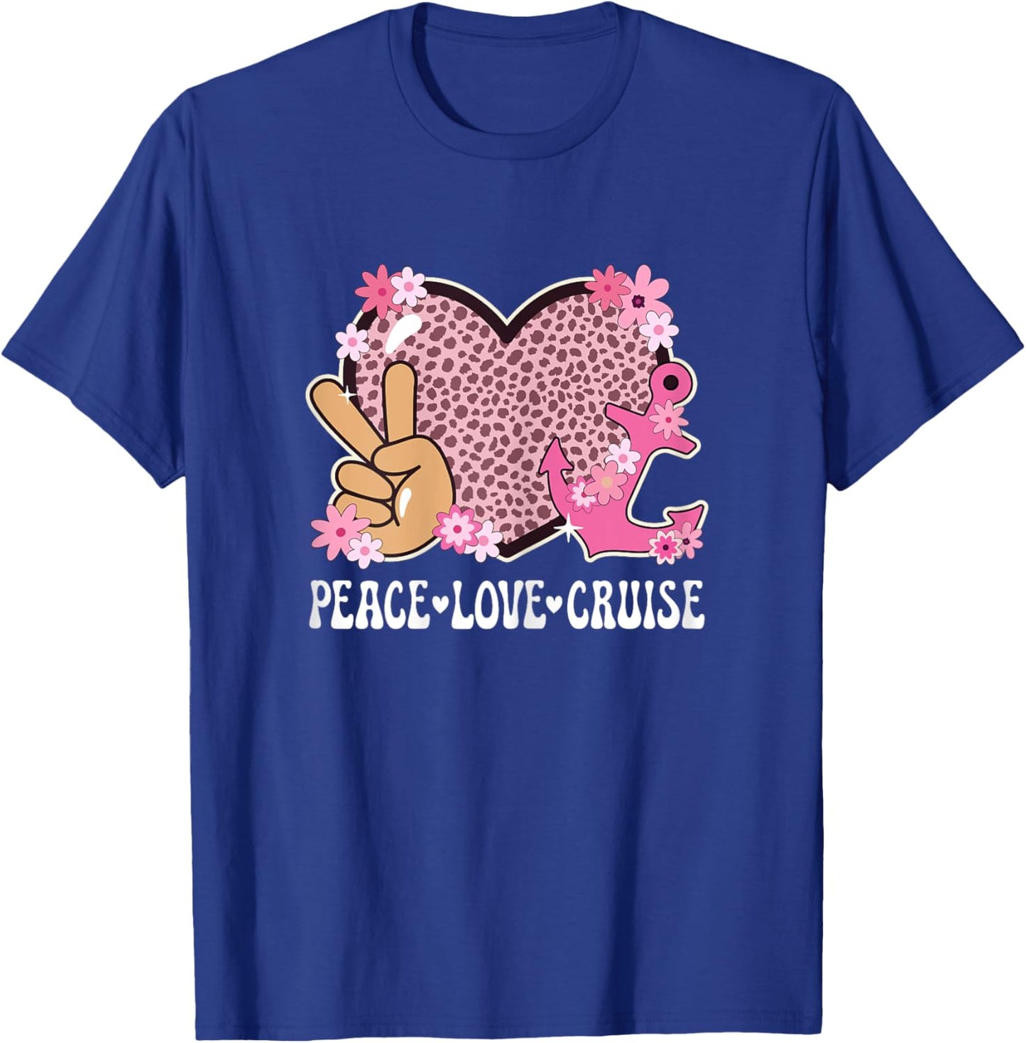 Peace Love Cruise Ship Lover Cheetah Print Women Cute Cruise T-Shirt - T-Shirt | Royal