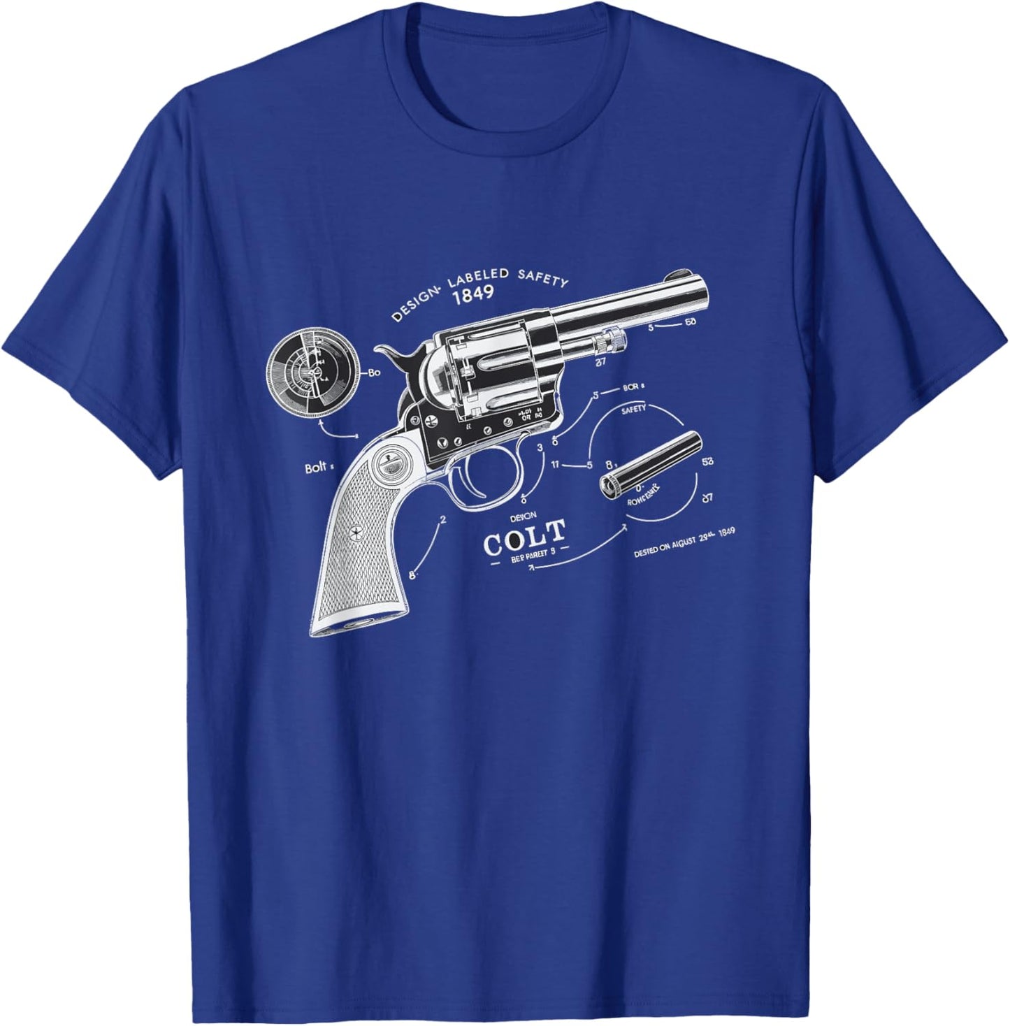 Vintage Patent Print 1839 Revolver Western Gun T-Shirt - T-Shirt | Royal