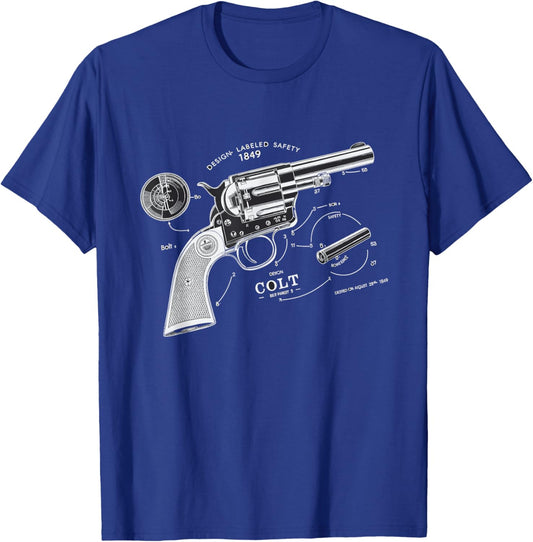 Vintage Patent Print 1839 Revolver Western Gun T-Shirt - T-Shirt | Royal