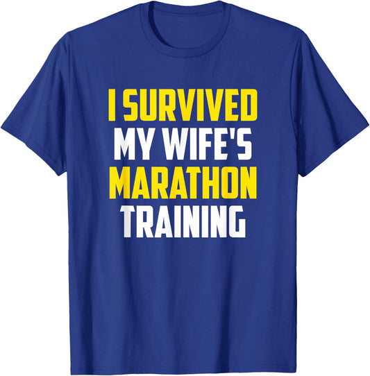 Runner Spouse Apparel - I Survived My Wife's Marathon Training - Men's Black Funny Training - Small - - Short Sleeve T-Shirt - T-Shirt | Royal