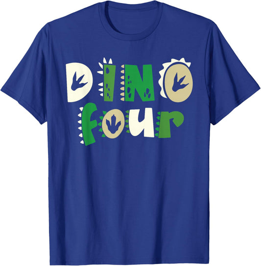 Dino Four Birthday Dinosaur 4th Birthday Matching Family T-Shirt - T-Shirt | Royal