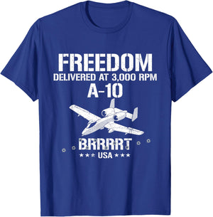 Freedom Delivered at A-10 Thunderbolt Warthog Military T-Shirt - T-Shirt | Royal