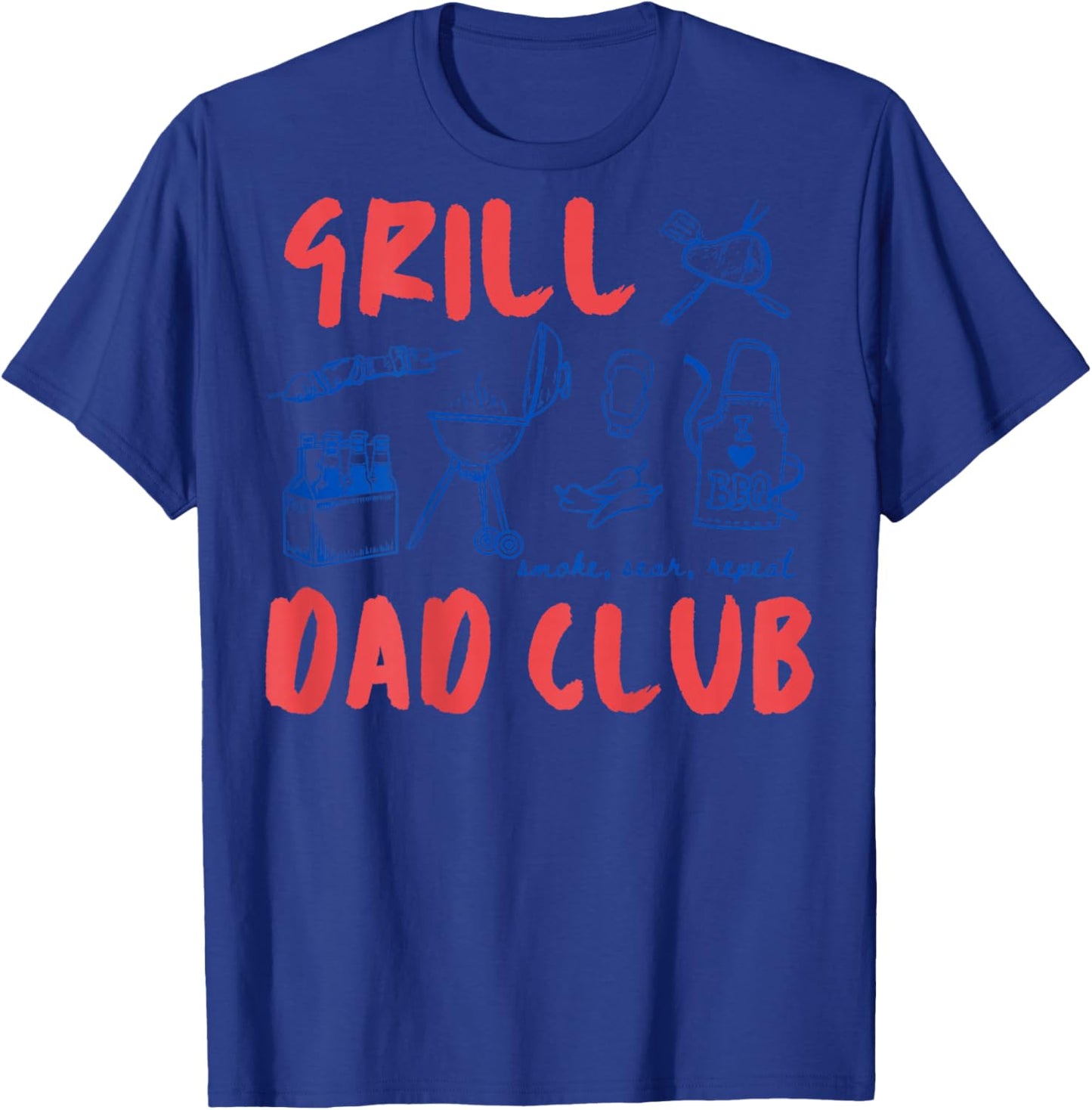 (ON Back) Grill Dad Club Retro Father's Day BBQ Lover T-Shirt - T-Shirt | Royal