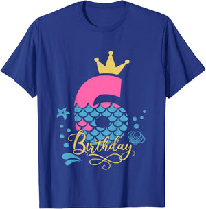 6th Birthday Girl Mermaid Six Bday 6 Year Old Birthday Girls T-Shirt - T-Shirt | Royal