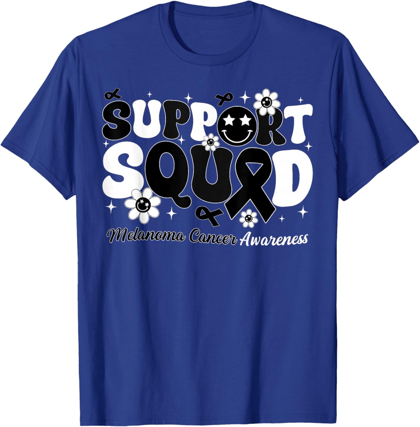 Groovy Support Squad Melanoma Cancer Awareness Black Ribbon T-Shirt - T-Shirt | Royal