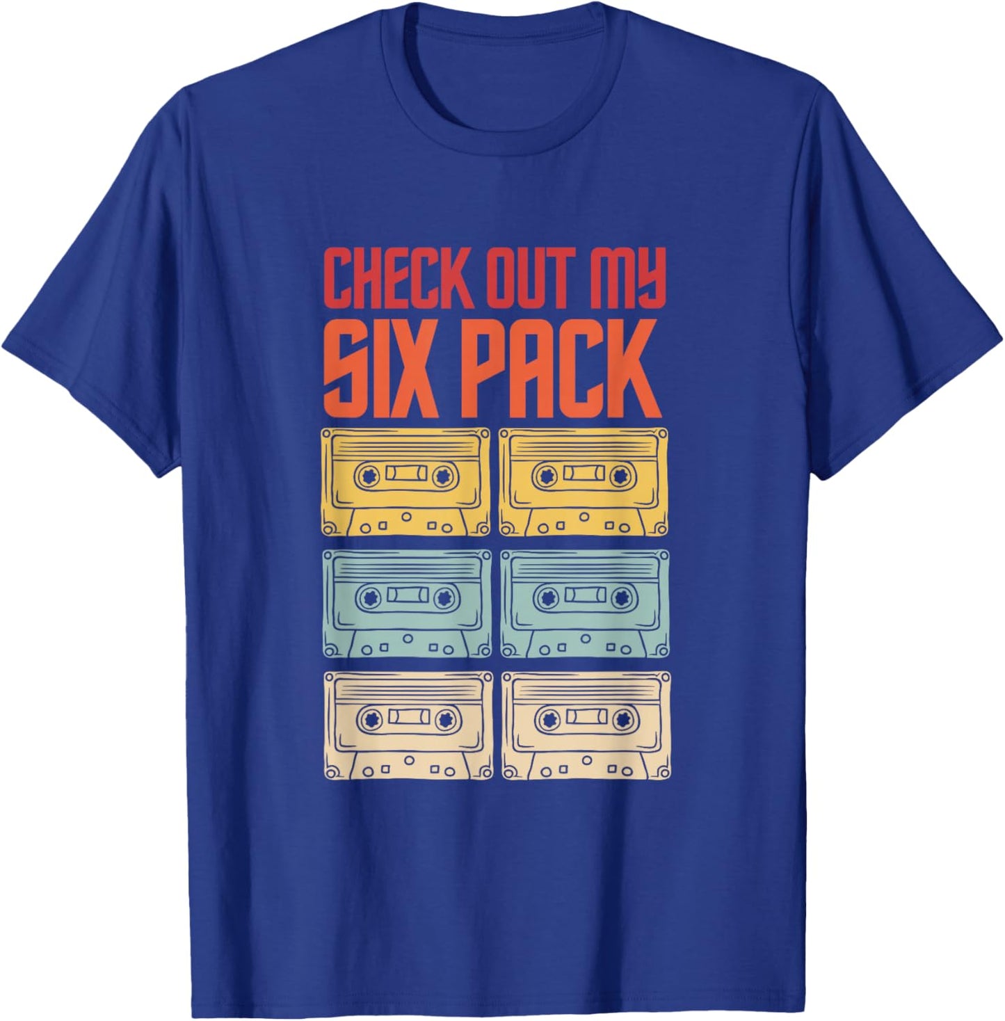Check Out My Six Pack Old Tapes Retro Vintage Sunset T-Shirt - T-Shirt | Royal