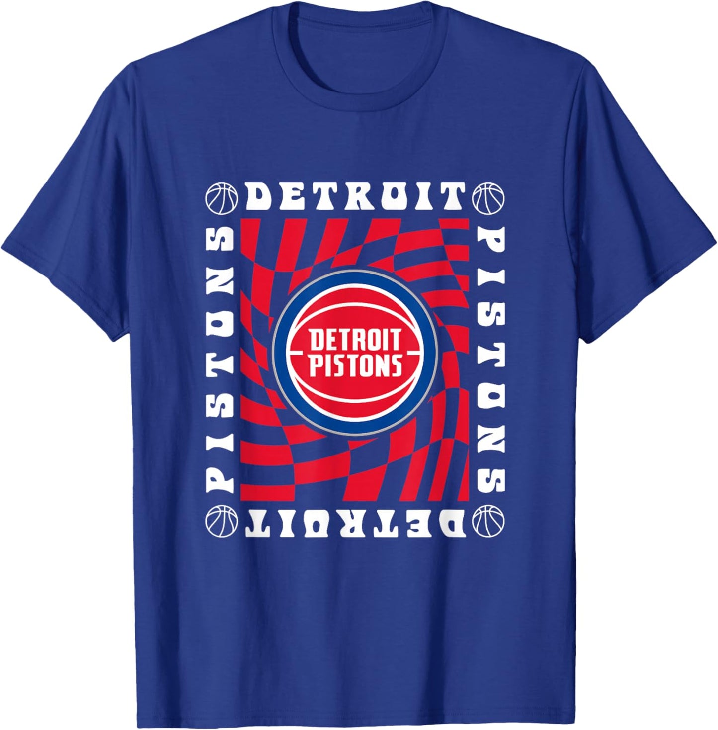 NBA Detroit Pistons Retro Checkerboard Wave T-Shirt - T-Shirt | Royal