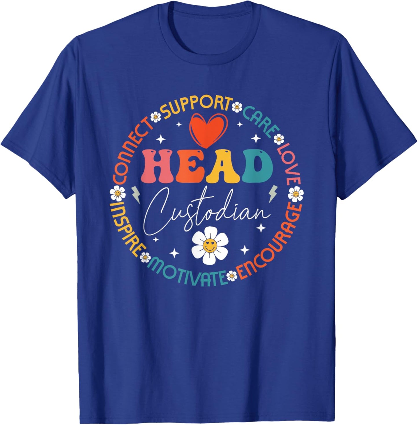 Head Custodian Appreciation Week Back to School Retro Groovy T-Shirt - T-Shirt | Royal