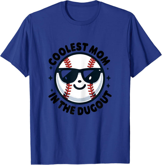 Coolest Mom in the Dugout Shirt Dugout Mom Shirt Baseball T-Shirt - T-Shirt | Royal