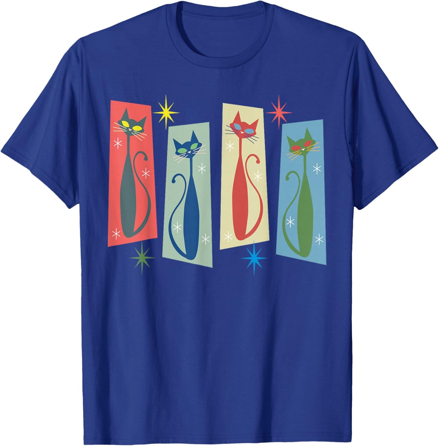 Mid Century Modern Cat Art Atomic Cats Vintage Retro Women T-Shirt - T-Shirt | Royal