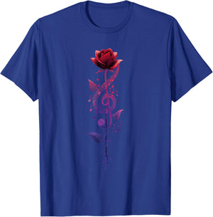 Rose Flower Piano Musician Musical Notes Love Music T-Shirt - T-Shirt | Royal