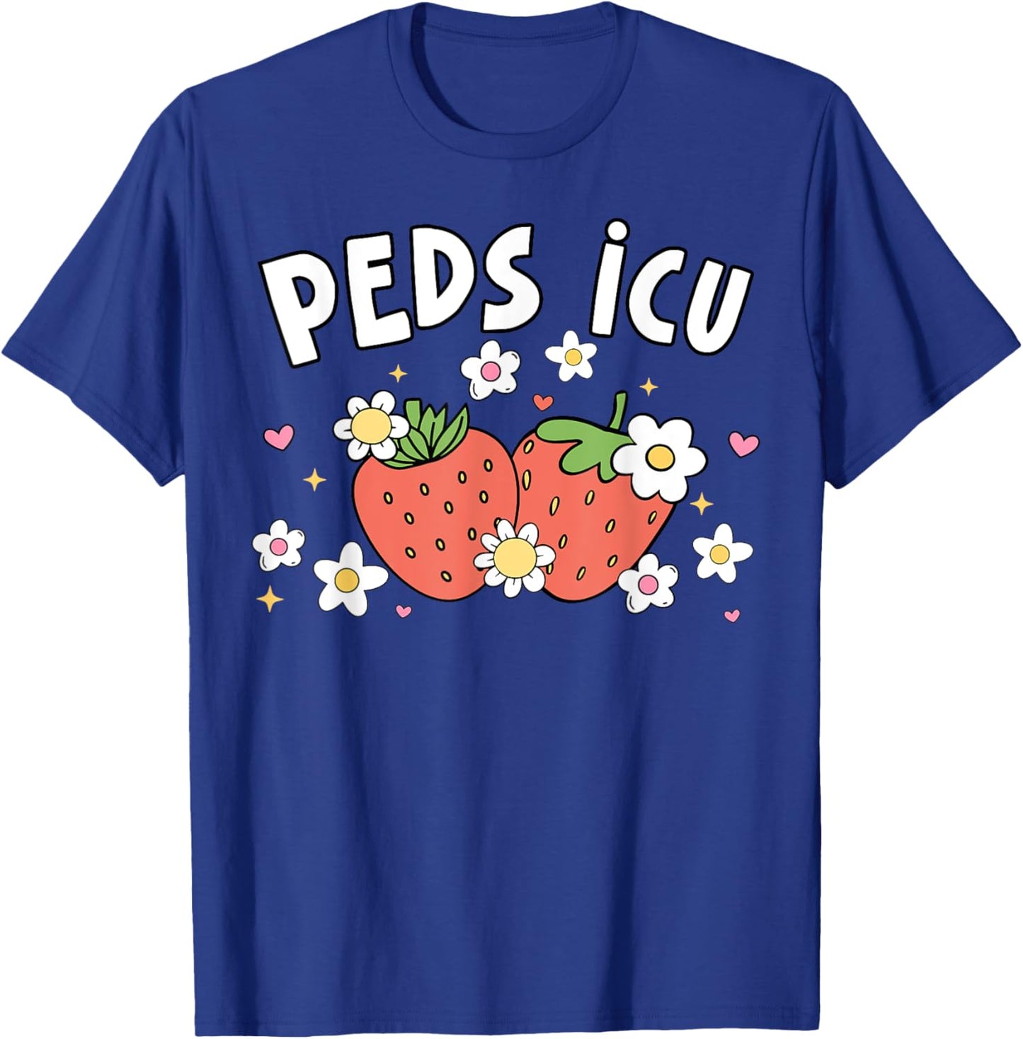 Retro PEDS ICU Strawberry Floral Pediatric Cardiac ICU Nurse T-Shirt - T-Shirt | Royal