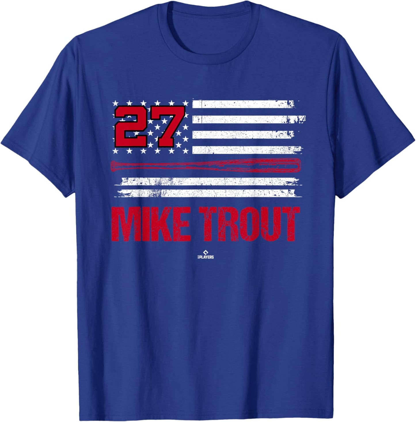USA Flag Bat Mike Trout Los Angeles Baseball MLBPA T-Shirt - T-Shirt | Royal