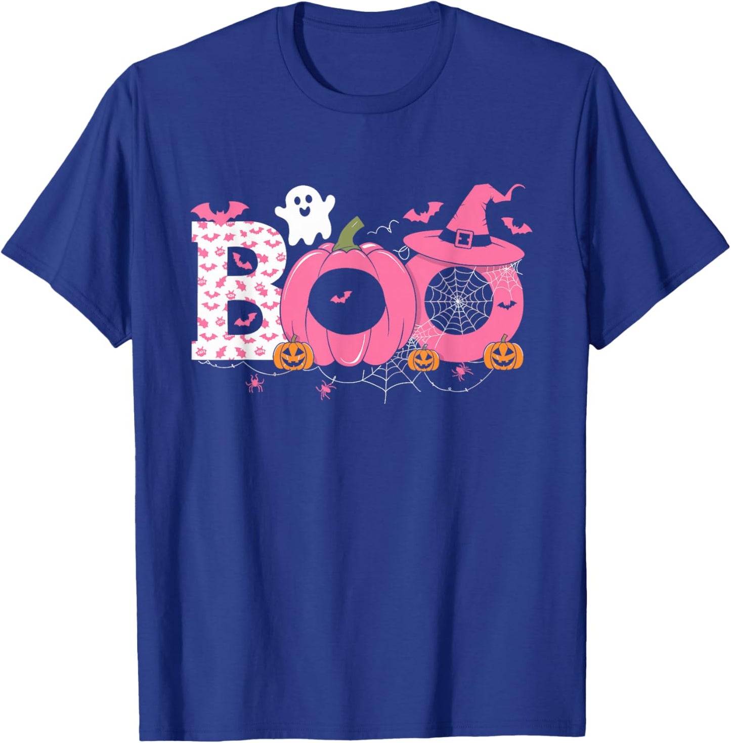 Boo Halloween Pumpkin Pink Ribbon Witch Breast Cancer T-Shirt - T-Shirt | Royal