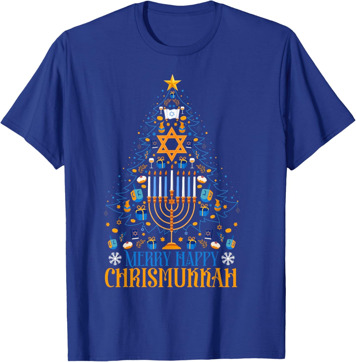 Merry Happy Christmukkah Jewish Christmas Hanukkah Chanukah T-Shirt - T-Shirt | Royal