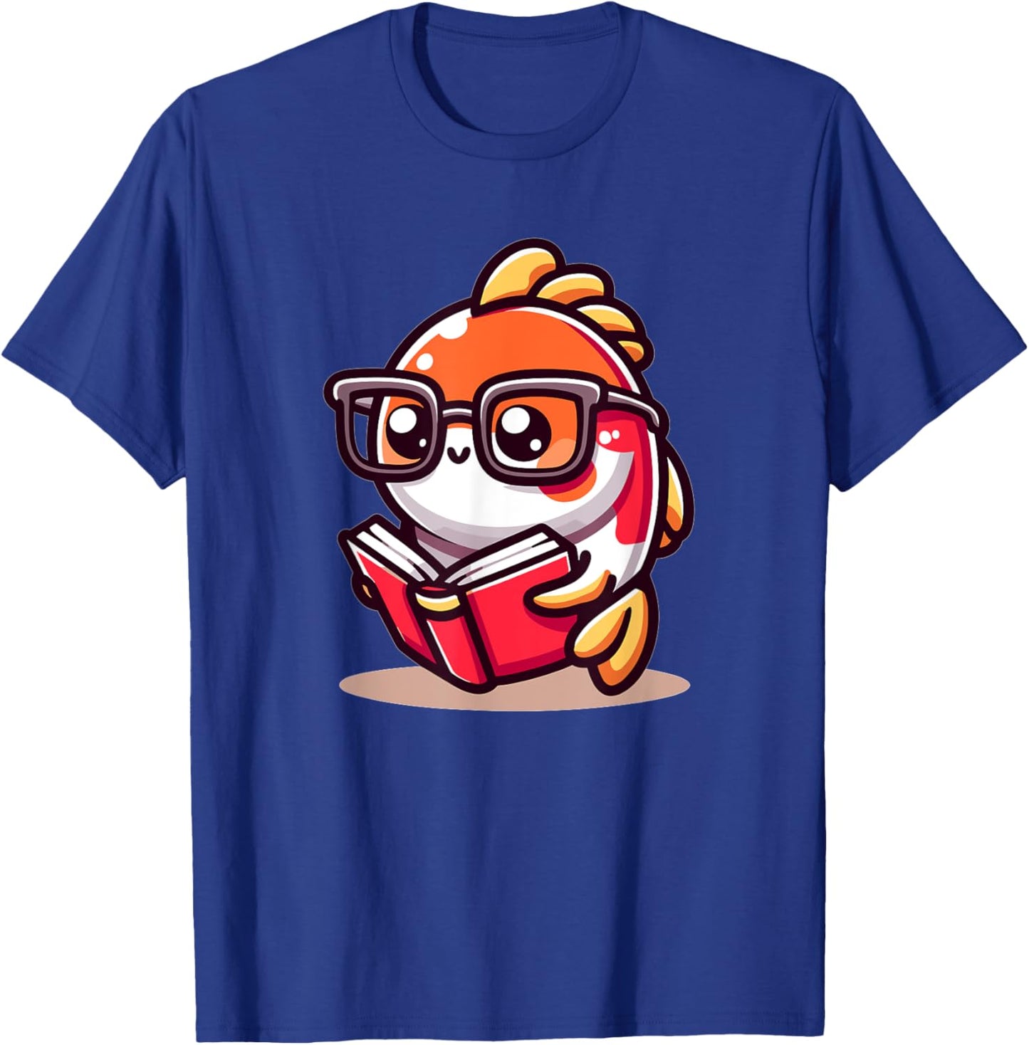 Adorable Book Lover Koi Fish With Reading Glasses Cute T-Shirt - T-Shirt | Royal