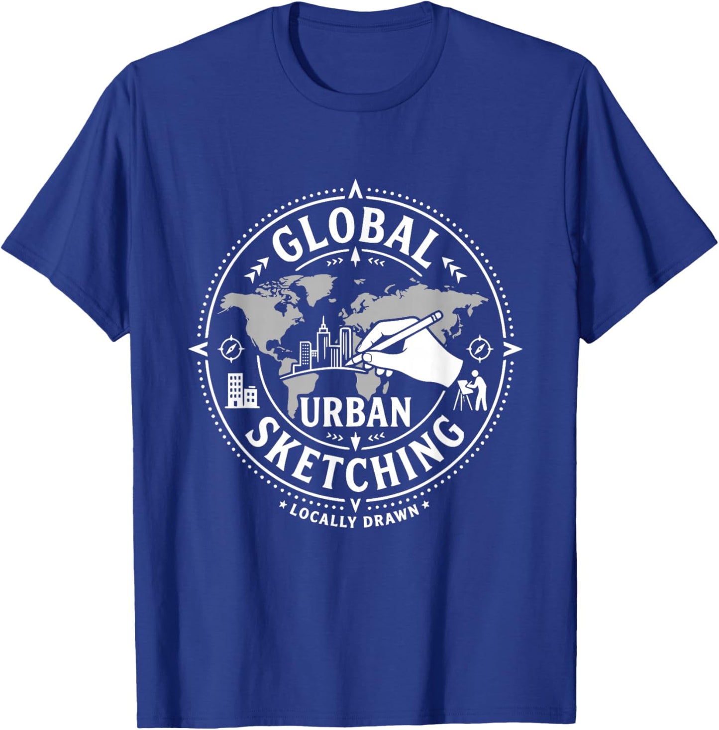 Urban Sketching Artiste Global Ville Drawing T-Shirt - T-Shirt | Royal