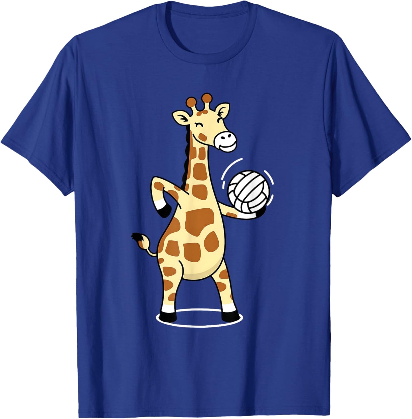 Giraffe Playing Volleyball Funny Whimsical Cartoon Graphic T-Shirt - T-Shirt | Royal