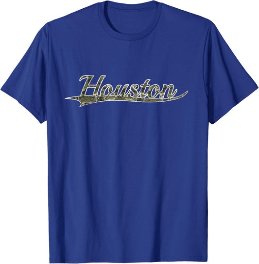 Houston Texas Camouflage Vintage Inspired Distressed T-Shirt - T-Shirt | Royal