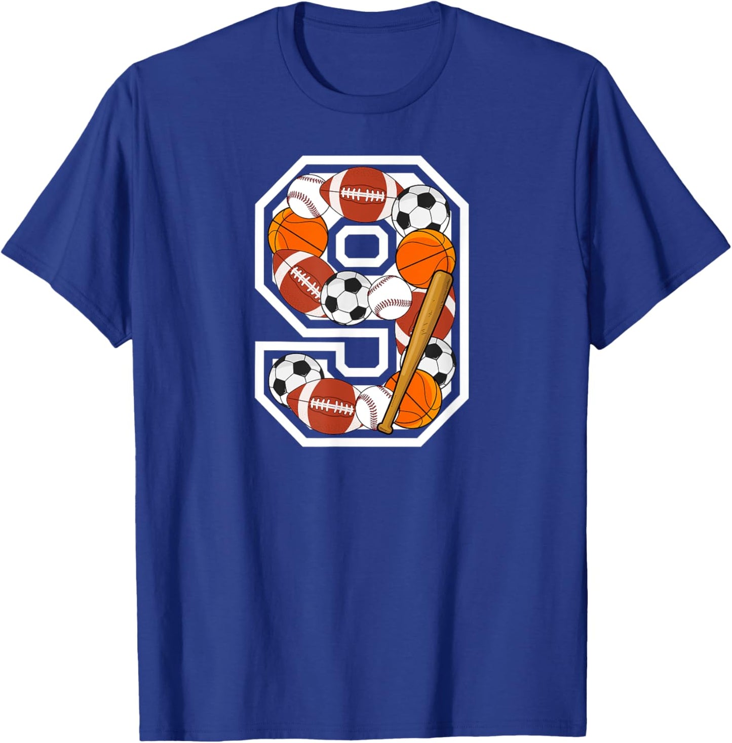 9th Birthday Sports Birthday Party 9 Year Old Boy T-Shirt - T-Shirt | Royal
