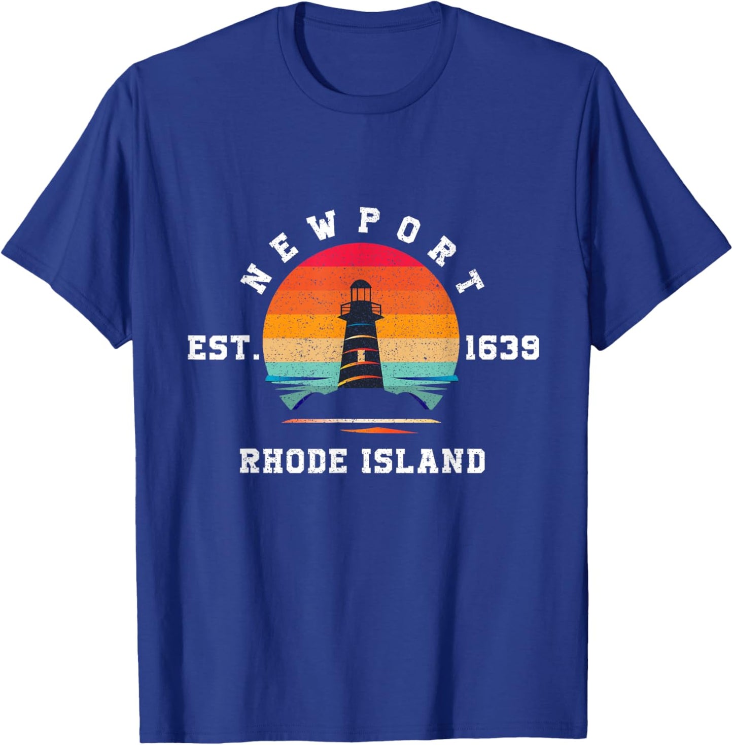 A Lighthouse in Vintage Retro Sunset Rhode Island Newport T-Shirt - T-Shirt | Royal